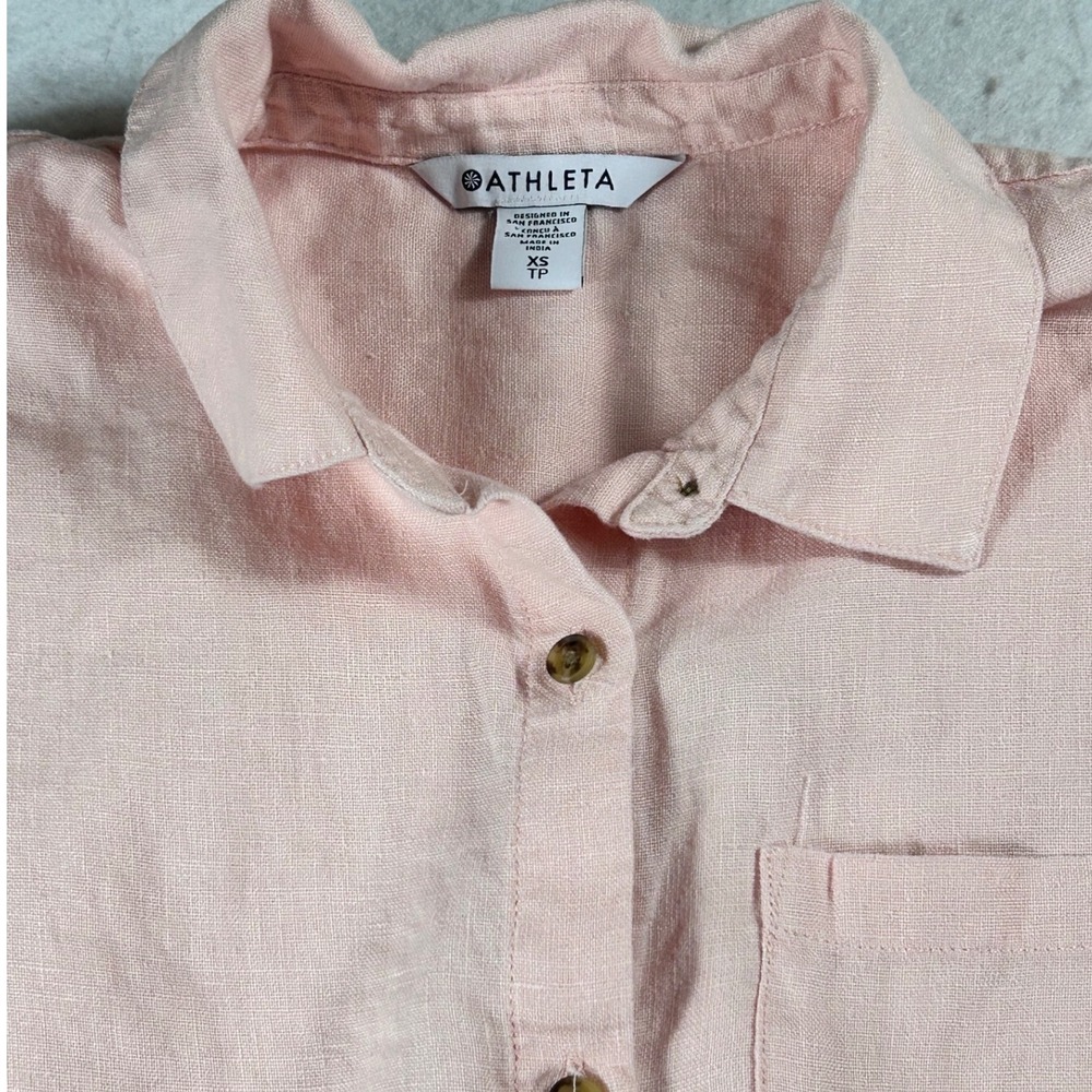 Athleta Retreat Linen Shirt Womens XS Pink 100% Linen Cropped Button Down